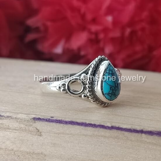 Exquisite Turquoise Teardrop Ring - Boho Handmade Blue Gemstone Statement Ring, Promise Gift & Thoughtful Valentine's Day Gift