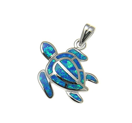 Arthur's Jewelry 925 Sterling silver Hawaiian honu sea turtle blue synthetic opal pendant charm 15mm2