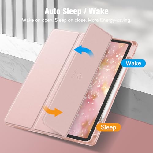Image of Fintie Hybrid Slim Case for iPad Air 13-inch (M2) 2024, [Built-in Pencil Holder] Shockproof Cover with Clear Transparent Back Shell (Rose Gold)