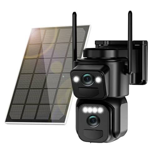 Uniter 6MP Dual Lens Solar Security Camera Wireless Outdoor, 2.4GHz WiFi PTZ Camera Battery Powered for Home Security with Color Night Vision, Auto Tracking,Human Detection,Spotlight Siren