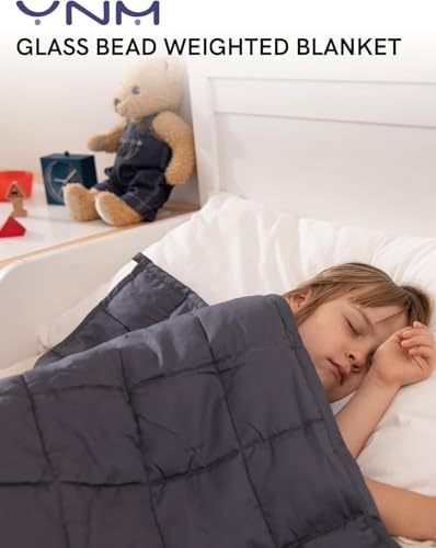 Image of YnM Exclusive Weighted Blanket, Soothing Cotton, Smallest Compartments with Glass Beads, Bed Blanket for One Person of 60lbs, Ideal for Twin Bed (41x60 Inches, 7 Pounds, Dark Grey)
