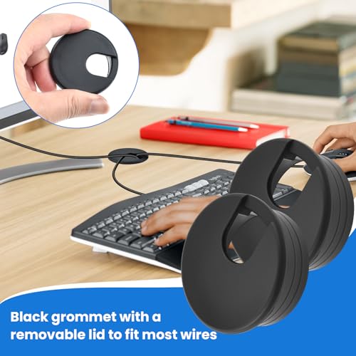 Image of 1-3 /4 inch(45mm) Black Desk Hole Cover Grommet ABS Plastic Wire Organizers for Computer Desk Cabinet (3 Pack)