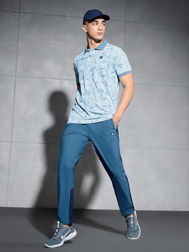Image of TECHNOSPORT Men's Slim Fit All Over Print Half Sleeve Polo T-Shirt for Gym, Sports & Regular Use