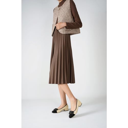 olomisa Women's Pumps, Round Closed Toe Dressy Shoes, Bow Chunky Heel Patent Leather Slip On Pumps4