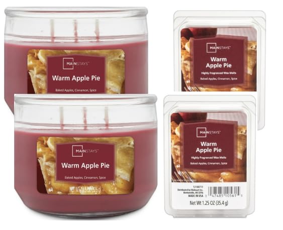 Mainstays 11.5 Ounce Warm Apple Pie 3-Wick Glass Jar Candle [2Pack] Pluse Waram Apple Pie Wax melt -2PAck