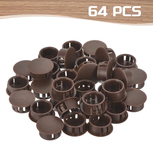 Image of MECCANIXITY 64PCS 19mm(3 /4 inch) Brown Plastic Hole Plugs, Flush Type Panel Hole Plugs Insert End Caps for Locking Hole Tubes Furniture Cabinet