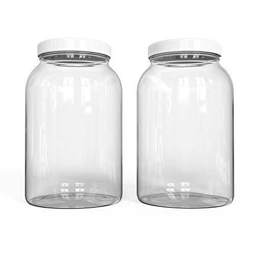 KombuJars 1 Gallon Glass Jar (4 Pack) Airtight Lined Seal Plastic Lid Cap, Wide Mouth Jars, Brewing Fermenting Kombucha, Storage Bottles Kefir Canning, Clear, Multi-use