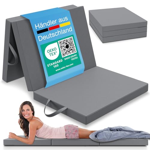 ELONEO Klappmatratze 90x200 cm, 8 cm hoch, Gästematratze klappbar, Faltmatratze, Faltbare Matratze, Bandscheibenwürfel, Reisematratze, Gästebett...