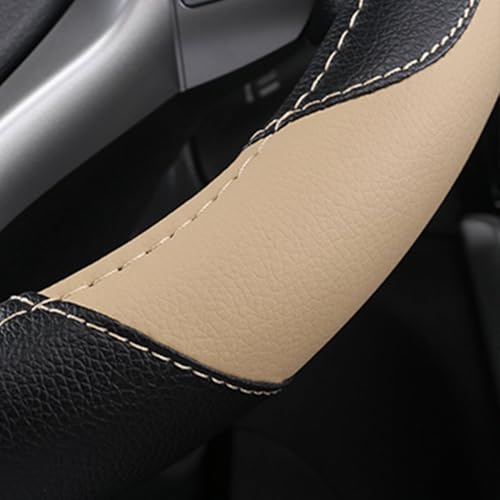 Image of Leather Car Steering Wheel Cover, Non-Slip Car Wheel Cover Protector Breathable Microfiber Leather 15.5 inch-16 inch Large Size for Most Cars,Beige-2