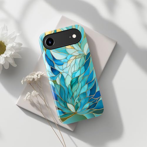 Image of Goodon for iPhone Air Case Cute - Wireless Charging Compatible - Dual-Layer Hard Shell + Silicone Cover - Protective Phone Case with Trendy Designs for Women - Blue Leaves Flower | Dual-Layer Hard Shell + Silicone, Slim Fit Protective Phone Cover with Wildflower Designs for Women Girls