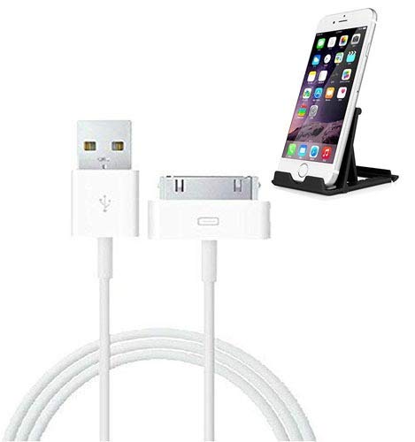 king shine Combo Offer 30-Pin to USB Cable for Apple iPhone 4, iPod, and iPad 3rd Generation – 3.2 Feet (1.0 Meter) and One Mobile Stand (Multicolor)