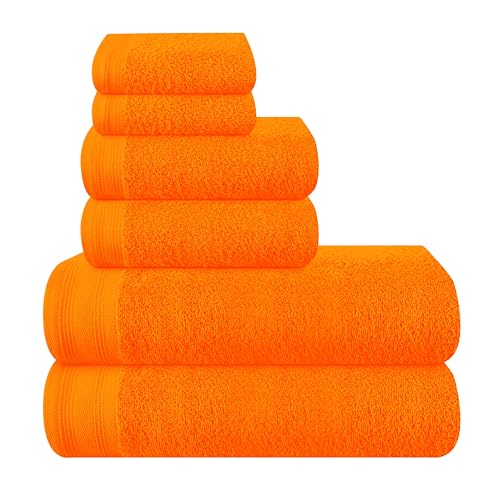 MALLONI HOME Ultra Soft 6er-Pack Baumwoll-Handtuch-Set, enthält 2 übergroße Badetücher 70 x 140 cm, 2 Handtücher 40 x 60 cm und 2 Waschbetten 30 x 30 cm, Orange