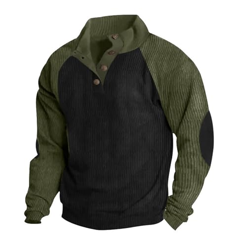 Men Sweaters Casual Quarter Button Corduroy Sweatshirt Mock Neck Long Sleeve Pullover Fashion Lightweight Polo Shirts