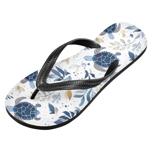 ALAZA Blue Turtle Doodle Flip Flops for Women Fashion Beach Slippers Comfort Mens Flip Flops Non-Slip Rubber Shower Slippers Sandal for Hotel Travel Sport,XS2