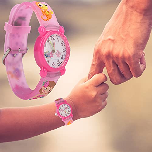 Cartoon Pattern PVC Strap Children Quartz Kid Watch for Girls and Children Gifts Pink Blue (New Pink)4