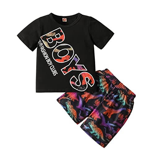 LOIJMK Ropa de bebé para niños pequeños, ropa de verano, camiseta y camiseta de dibujos animados de dinosaurios, juego de pantalones cortos de animales, varita mágica, rojo, 2-3 Años
