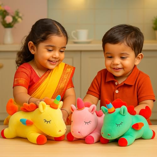 Image of Soft Unicorn Plush Toy for Kids | Cute Sleeping Unicorn Stuffed Animal for Girls & Boys Hugging Toy Gift for Birthday & Baby Room Decor (Pink Color) 25cm