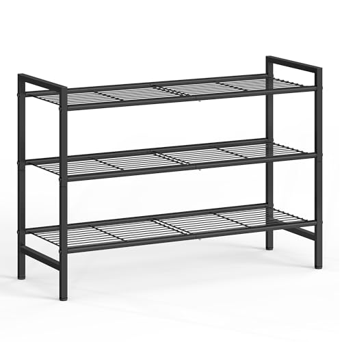 Image of SONGMICS Metal Shoe Rack, Free Standing Shoe Organizer for Entryway Closet Garage Small Spaces, Heavy-Duty Slim Steel Storage Shelf, 3-Tier, Fits 12-16 Pairs, Black ULMR043BP01