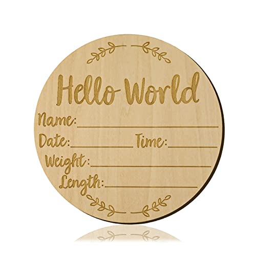Baby Announcement Sign, 5.9 Inch Hello World Newborn Sign Round Wooden Milestone Baby Nursery Name Birth Signs For Hospital And Pregnancy Announcements #TOP22