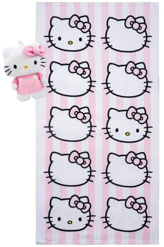Jay Franco Hello Kitty Bath Towel & Bath Buddy Set - Bathtub Accessories - Includes 25 x 50 Inch Microfiber Towel 10 Inch and White Kitty Water Play Buddy