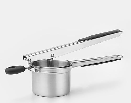 QeMiygじゃがいもマッシャー、レモン絞り器、フィルター、マルチ機能、スクレーパー機、マルチ機能耐久、角孔、ステンレス製、ロングフライドポテト絞り器、家庭用キッチン、超長フライドポテト圧搾機、果物・野菜・食品 (大きいポテトマッシャー)