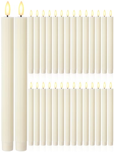 Image of Retisee 30 Pcs 10 Inch Flameless Taper Candles LED Candles Bulk Battery Operated Taper Candle Flickering LED Candlesticks for Valentines Birthday Wedding Party Decor (Elegant Style,Ivory)