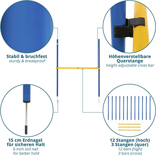 valuents Slalom Stangen mit Hürde in blau – Agility Set für Hunde – Hundetraining Zubehör – Fußball Traininigsset