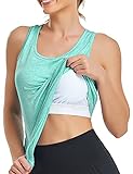 Misyula Style Yoga Tank Top for Women Camisole Padded Built-in Bra Plus Size Comfy Solid Sleeveless Round Neck Racerback Muscle Tank Loose Fitting Gym Clothes, Green 2XL