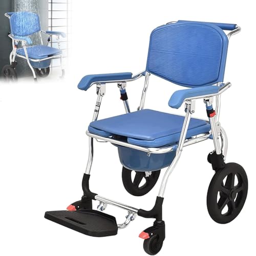 Joyfitness Sedia Doccia Anziani A Rotelle Bagno, Sedia da Toilette Mobile per Malati, Anziani, Disabilie Incinte, Lega di Alluminio Materiale, con Secchio Rimovibile, Portata Fino A 150 kg