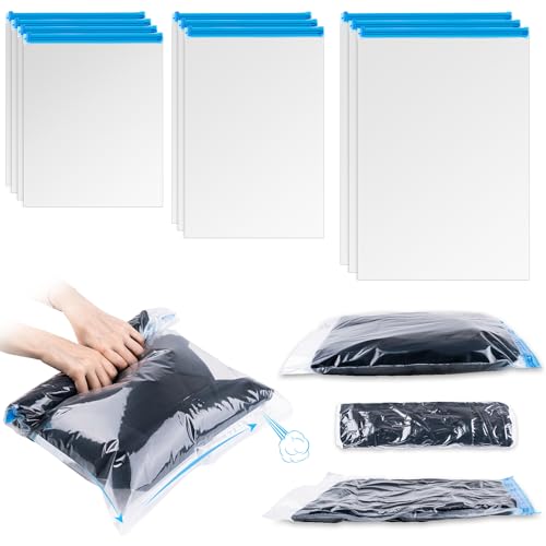 Compression Bags for Travel, 10 Piece Set, Hand Roll Vacuum Packing Bags, No Vacuum Required, 3 Large, 3 Medium, 4 Small - for Clothing, Luggage, Home Organization