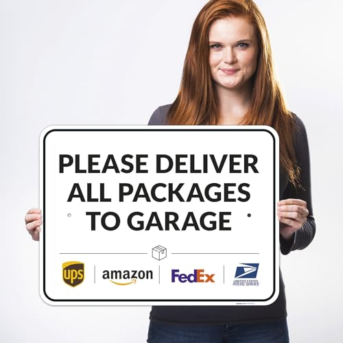 Image of Package Delivery Sign, Delivery Instructions Deliver All Package Garage Porch Sign, 18x24 Inches, Rust Free .063 Aluminum, Fade Resistant, Made in USA by Sigo Signs