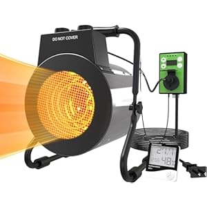 Calentador eléctrico de invernadero con termostato, calentador de ventilador de acero inoxidable de 1500 W, calentamiento rápido, protección contra sobrecalentamiento, calefacción para garaje, sala de