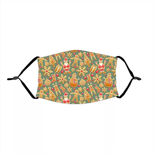 Christmas Print Outdoor Sports Cycling Face Mask Reusable Breathable Multi-Purpose Face Cover Half Face Facemask Filters Silk Milk Fabric (1PCS Ginger Bread)