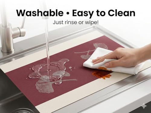 Image of Dribble PVC Placemats Set of 4 | Heat-Resistant, Washable, Waterproof Table Mats | Anti-Slip Dining Table Placemats for Kitchen & Home Decor - 45x30cm, Design - Desert Wine