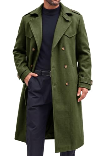 Image of Runcati Mens Pea Coat Double Breasted Long Trench Coat Winter Overcoat