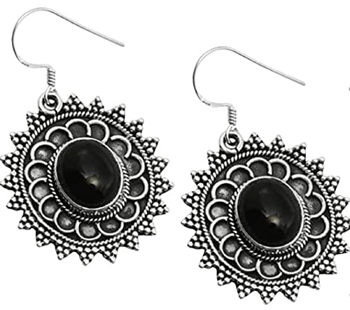 Fortune Charms Inc 925 Sterling Silver Earring Black Onyx Earring Handmade Silver Gemstone Earring Oval Stone Earring Birthday Gift / Gift For Her #TOP24