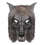 Kouoybt Casque amusant en forme de loup pour jeu de rôle   Accessoires de déguisement pour Halloween (gris, taille unique)