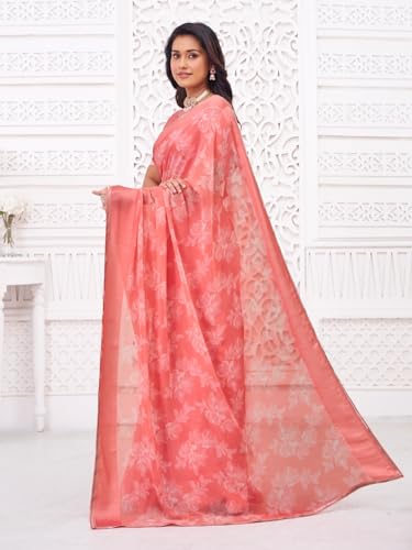 Image of Laxmipati Kiran Pink Georgette Floral Printed Saree