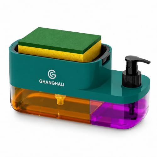 Image of Kitchen Soap Dispenser with Sponge Holder 3-in-1 Dish Wash & Hand Wash Pump for Sink Countertop BPA Free Easy Refill