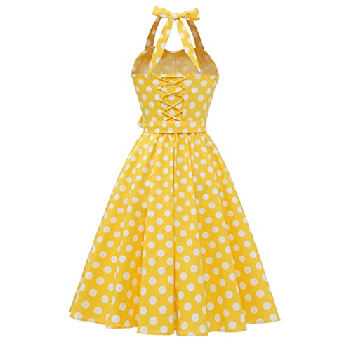 Image of 1950s Dresses for Women Vintage Retro Cocktail Party Swing Dresses Halter Floral Rockabilly 50s Polka Dot Pin up Dress