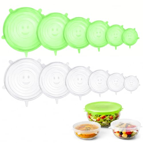 12 PCS Reusable Silicone Stretch Lids for Bowls Pots & Fruits 6 Sizes BPA-Free Microwave & Dishwasher Safe Eco-Friendly Food Covers to Replace Plastic Wrap for Leftovers Storage & Freshness
