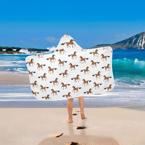 Image of Kids Beach Towel for Boys Girls, Horse Bath Towel Wrap, Baby Hooded Towels, Toddler Soft Pool Swim Towels