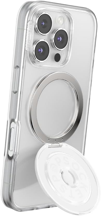 PopSockets Kick-Out Grip for MagSafe, Adjustable Kickstand for Portrait or Landscape, Magnetic Stand, White - Glossy White