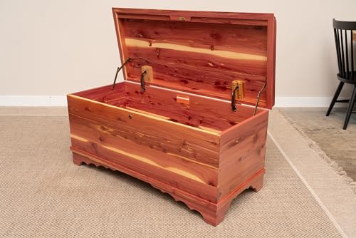 Image of Rustic Red Door Co. Cedar Hope Chest with Waterfall Top, Amish Made Wooden Storage Trunk Box for Bedroom, Blanket, Clothes, Anti-Slam Hinges and Lock, 42 inch, Cedar Wood, Natural Stain