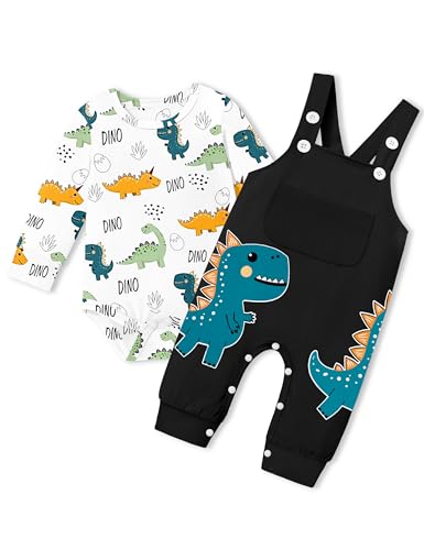 Image of BAVADER Baby Boy Clothes Dinosaur Romper Adjustable Overalls Baby Boy's Clothing Infant Boy Clothes 2PCS Outfits Fall Winter