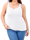 V FOR CITY Plus Size Tank Tops for Women with Built-in Bra Adjustable Wide Strap Camisole V-Neck Cami Shirts White 3X