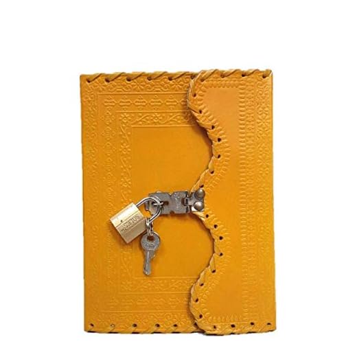 Prastara Genuine Leather Cover Lock Diary 200 Pages, 5 x 7 Inches (Yellow)