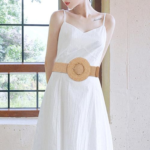 Straw Belt, Elastic Woven Belts for Women, Straw Woven Elastic Belt, Elastic Stretch Belts Women, Wide Boho Braided Dress Belts, Boho Style Wide Waist Belt2