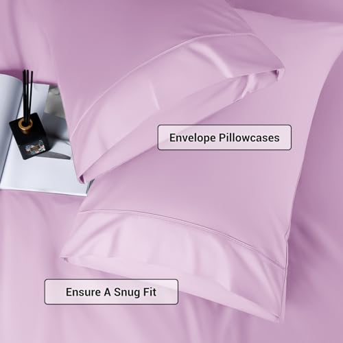 Image of Shilucheng 4 Piece King Sheet Sets, Cooling Sheets, Blend Rayon Derived from Bamboo, Deep Pocket Up to 16 inch, Breathable & Soft Bed Sheets, Hotel Silky Bedding Set, Lilac