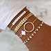 Branets Lot de 4 bracelets bohémiens en forme de feuilles avec cercles géométriques dorés et perles blanches pour femmes et filles